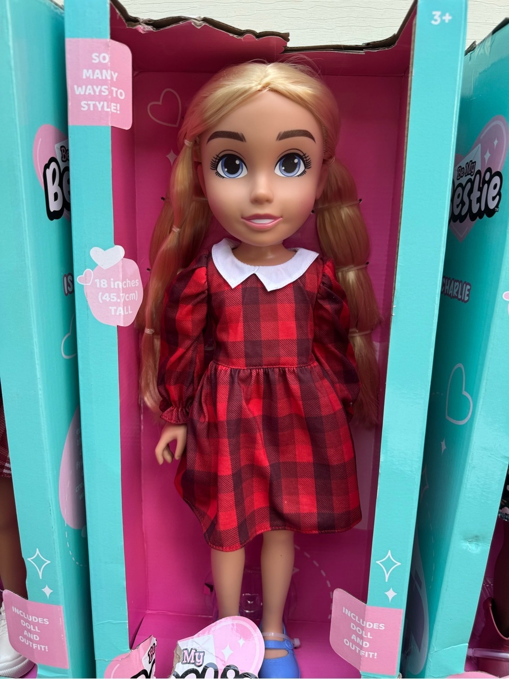 Be My Bestie Doll Blonde 18” in Red Plaid Dress